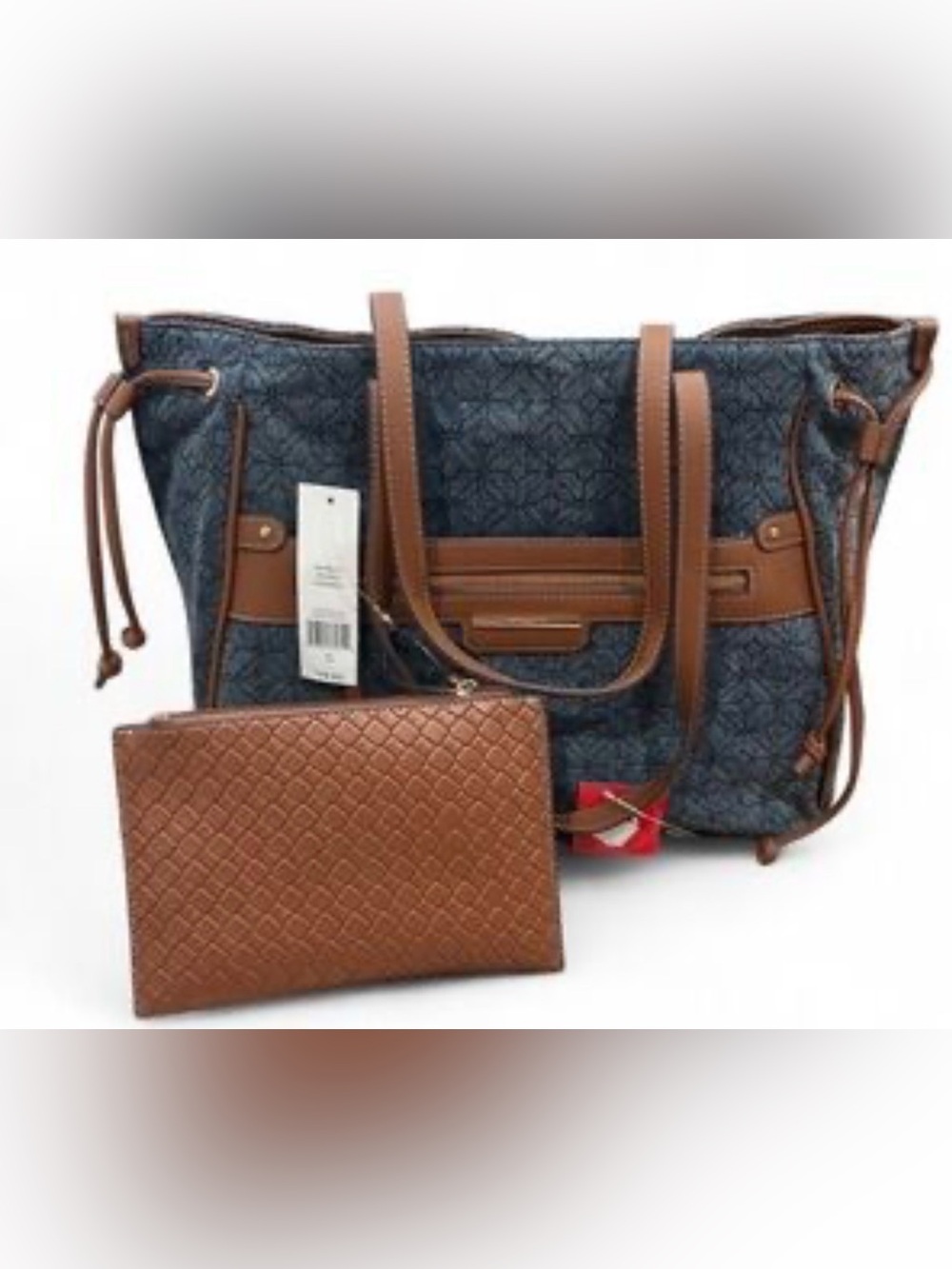 Rosetti Denim Tote with Brown Trim and Matching grab and go Pouch